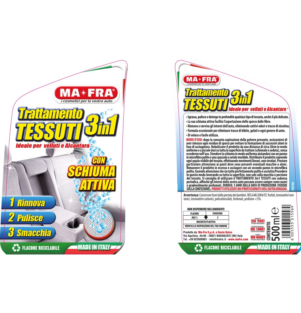 Trattamento 3in1 Tessuti prodotto pulizia tessuti interni auto