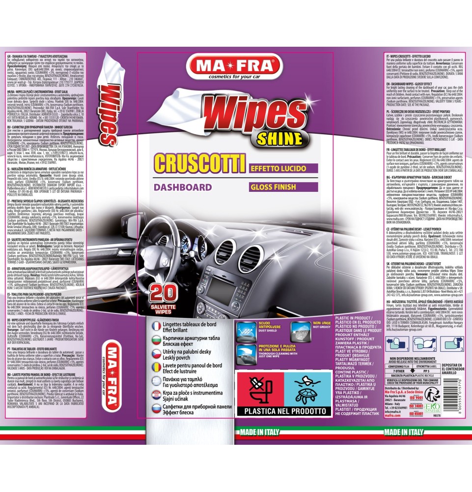 Wipes Shine panni pulitori per cruscotti effetto lucido