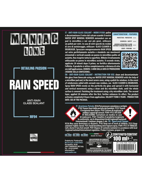 Rain Speed 100ml Maniac Line| Anti-rain glass sealant | Mafra Shop