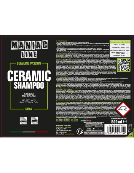 Ceramic Shampoo 500ml Maniac| shampoo per auto formula 3 in 1