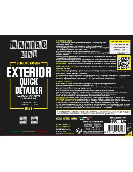 Exterior Quick Detailer| pulitore a secco 3 in 1 | Maniac Line