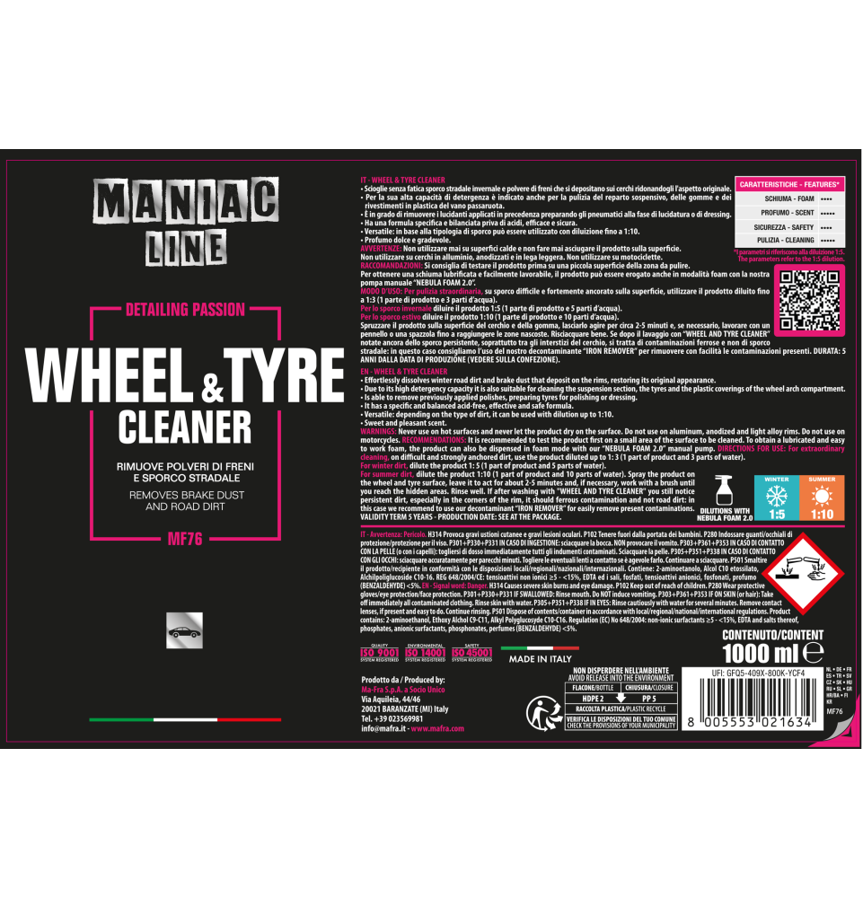 Wheel & Tyre Cleaner Maniac Line| pulitore cerchi professionale