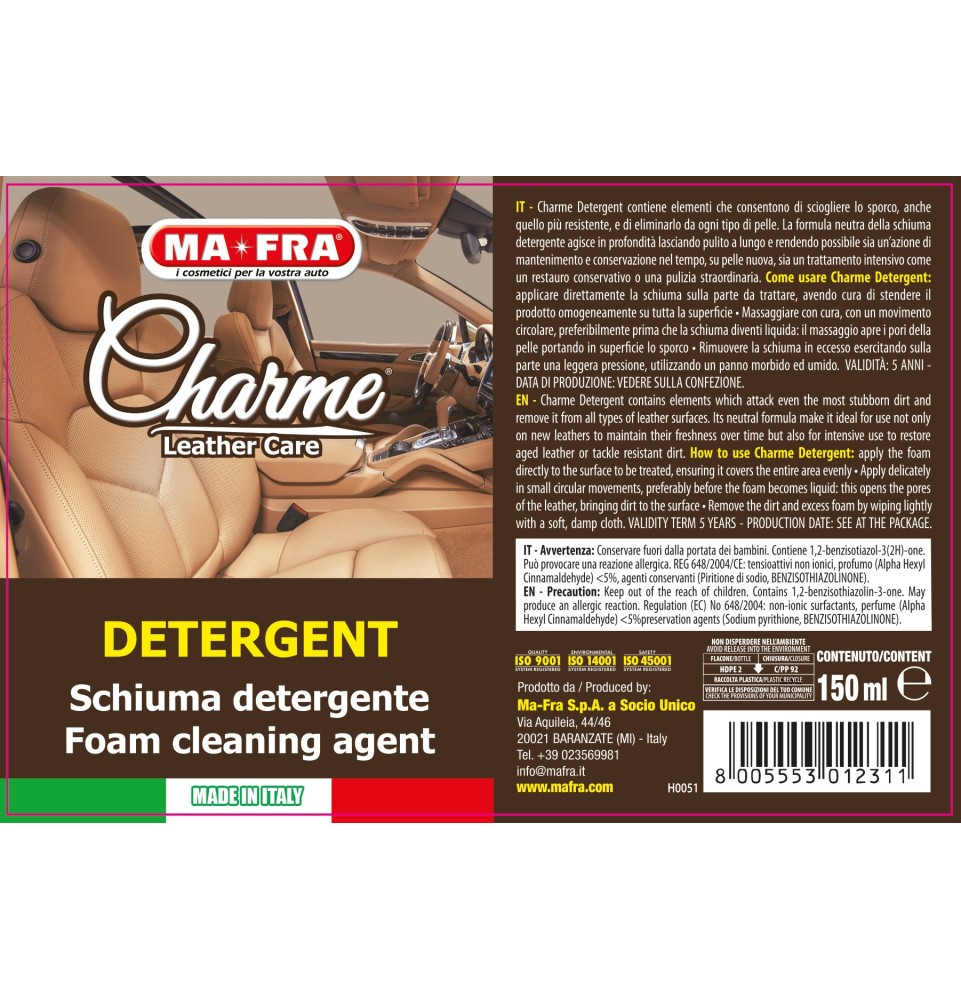 Charme Detergent schiuma detergente pulizia sedili pelle auto