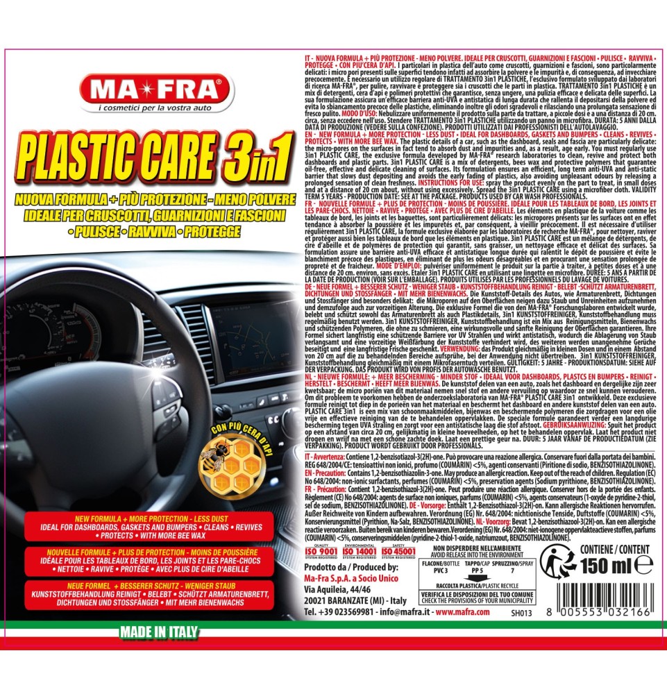 Trattamento 3in1 Plastiche 500ml Mafra | Pulitore interni per plastiche auto.