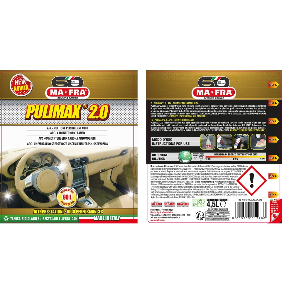 Pulimax 2.0 - 4,5L | APC - Pulitore interni auto | Mafra Shop