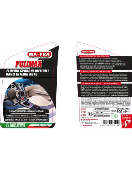 Pulimax prodotto per la pulizia e igienizzazioni interni auto