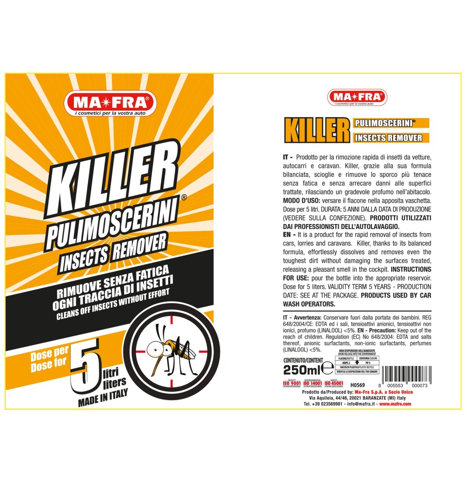 Killer 250ml rimuovere insetti dalla carrozzeria auto