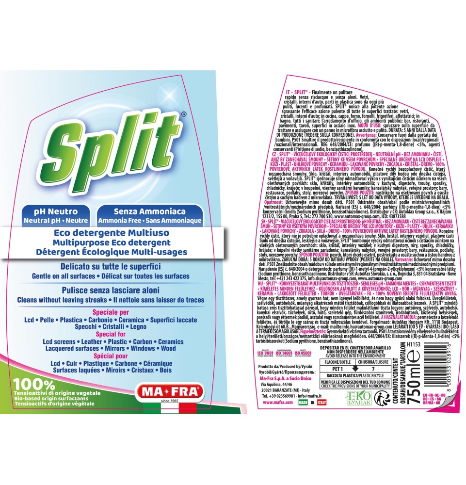 Split | Eco-detergente multisuperficie multiuso | Mafra Shop