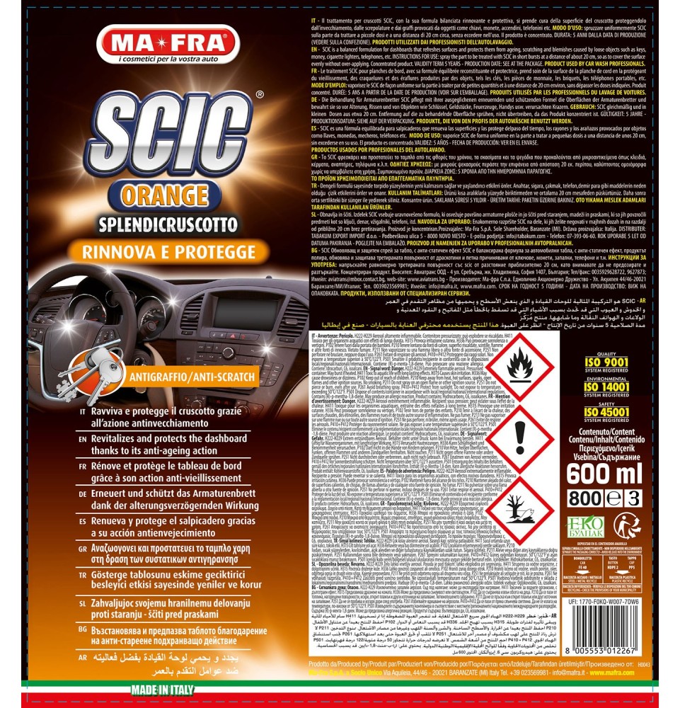 Scic Orange prodotto per la protezione cruscotti auto