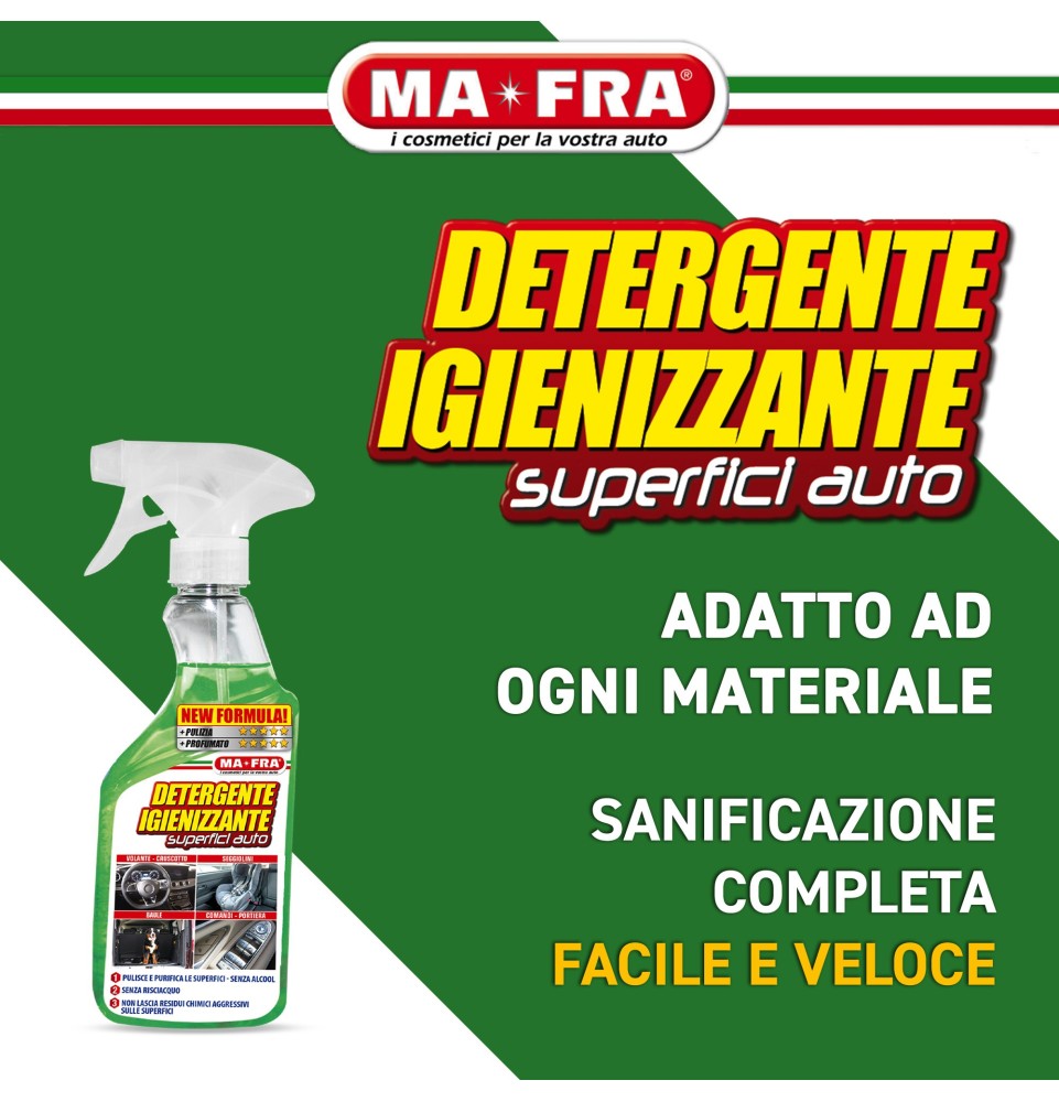 Detergente Igienizzante Superfici Auto Mafra igienizza abitacolo auto