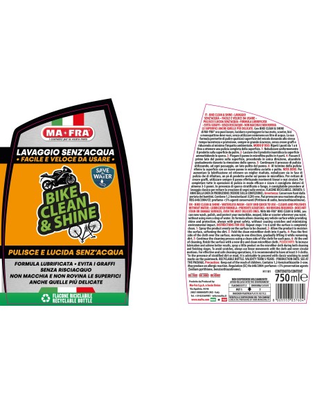 Bike Clean & Shine Mafra lavaggio waterless a secco senz'acqua di moto e bici