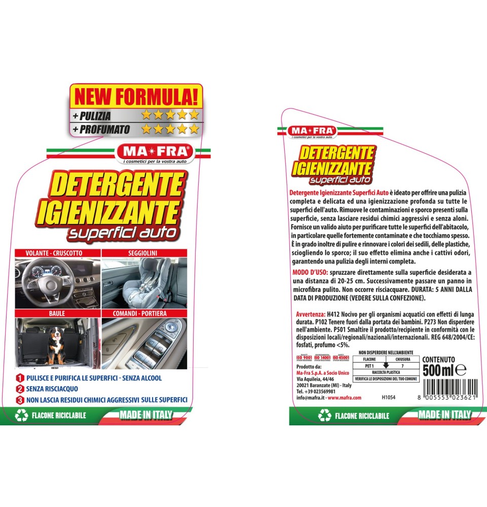 Detergente Igienizzante Superfici Auto Mafra igienizza abitacolo auto