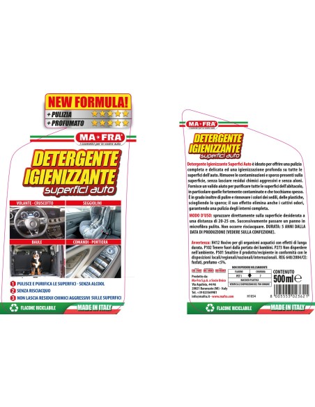 Detergente Igienizzante Superfici Auto Mafra igienizza abitacolo auto