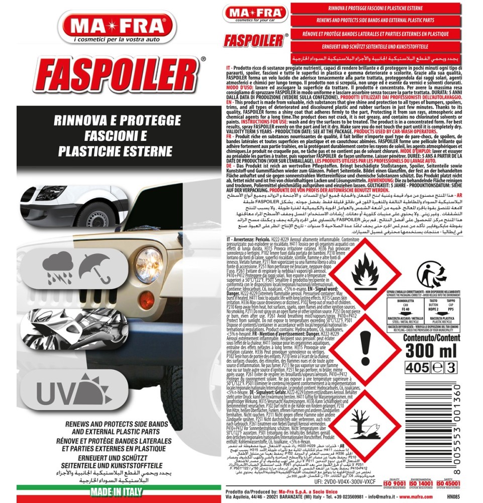 Faspoiler Spray rinnova e protegge paraurti e fascioni auto