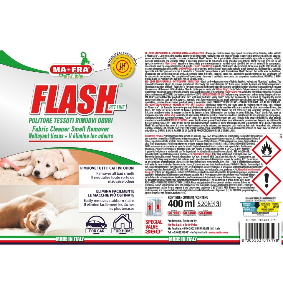 Flash Pet - Pulitore tessuti rimuovi odore