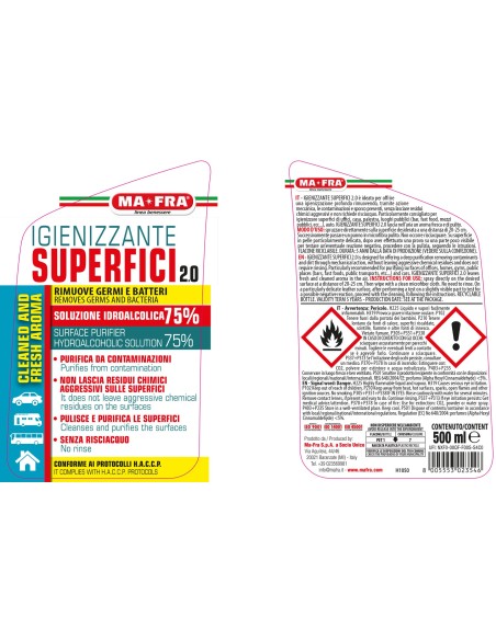 Igienizzante Superfici 2.0 500ml Spray | Mafra | Soluzione Idroalcolica 75% Purifica, Igienizza Superfici