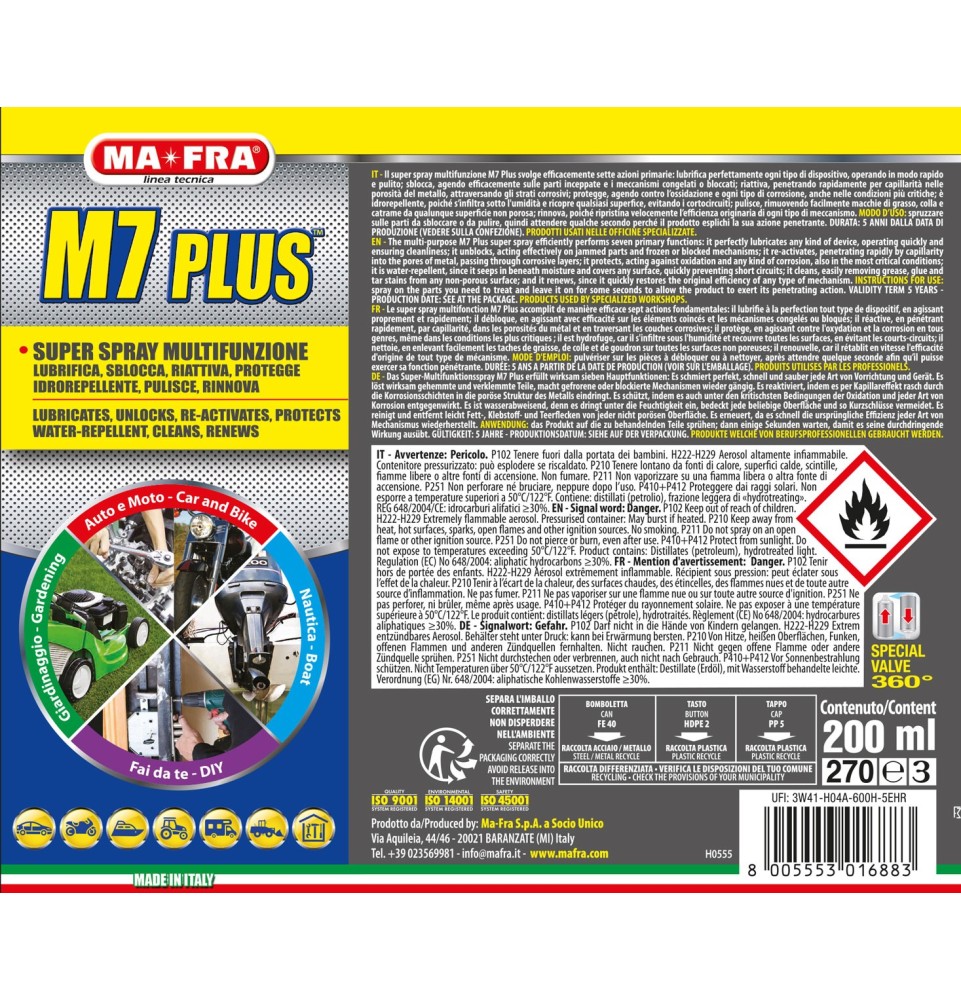M7 Plus | Lubrificante Spray 7 Azioni in 1 | Mafra