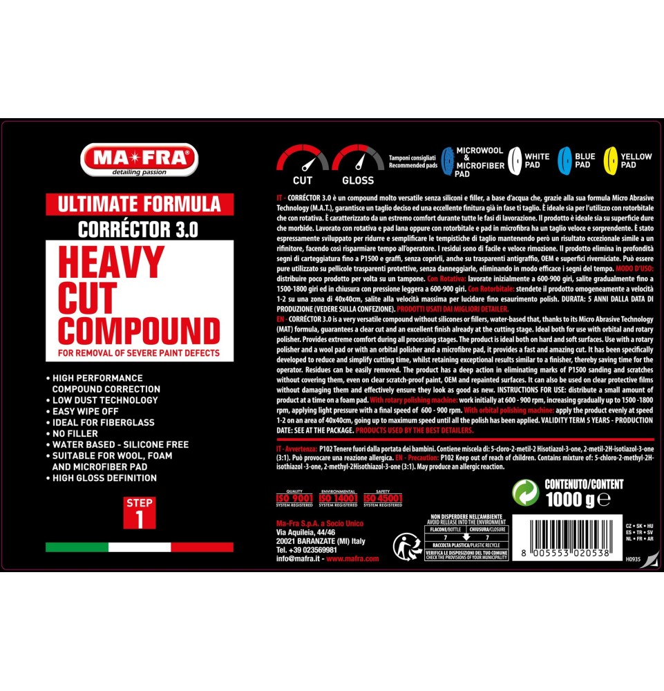 Polish Corrector 3.0 1000 gr | Heavy Cut Compound | Mafra Shop