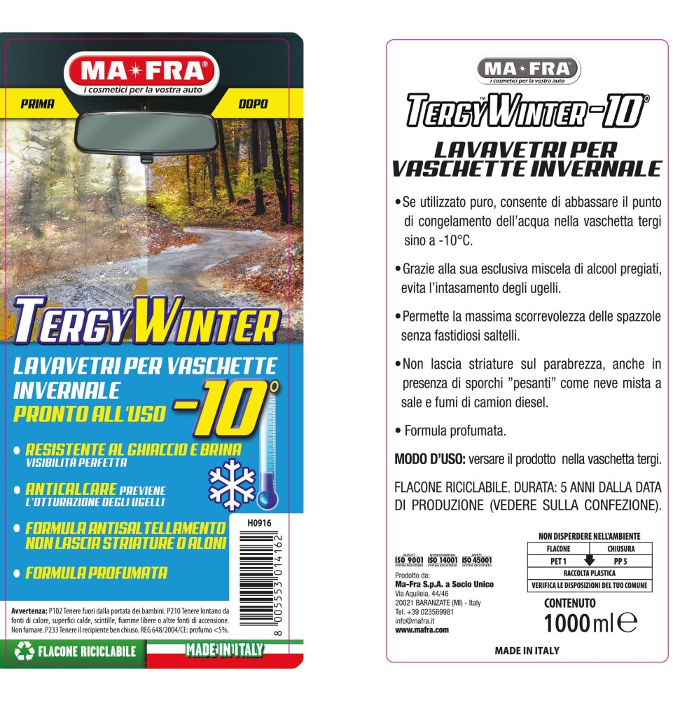 Tergy Winter -10° | Liquido lavavetri anticongelante pronto all'uso | Mafra 2