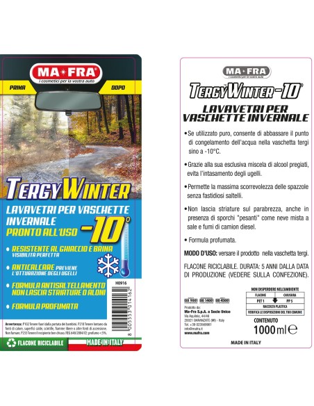 Tergy Winter -10° | Liquido lavavetri anticongelante pronto all'uso | Mafra