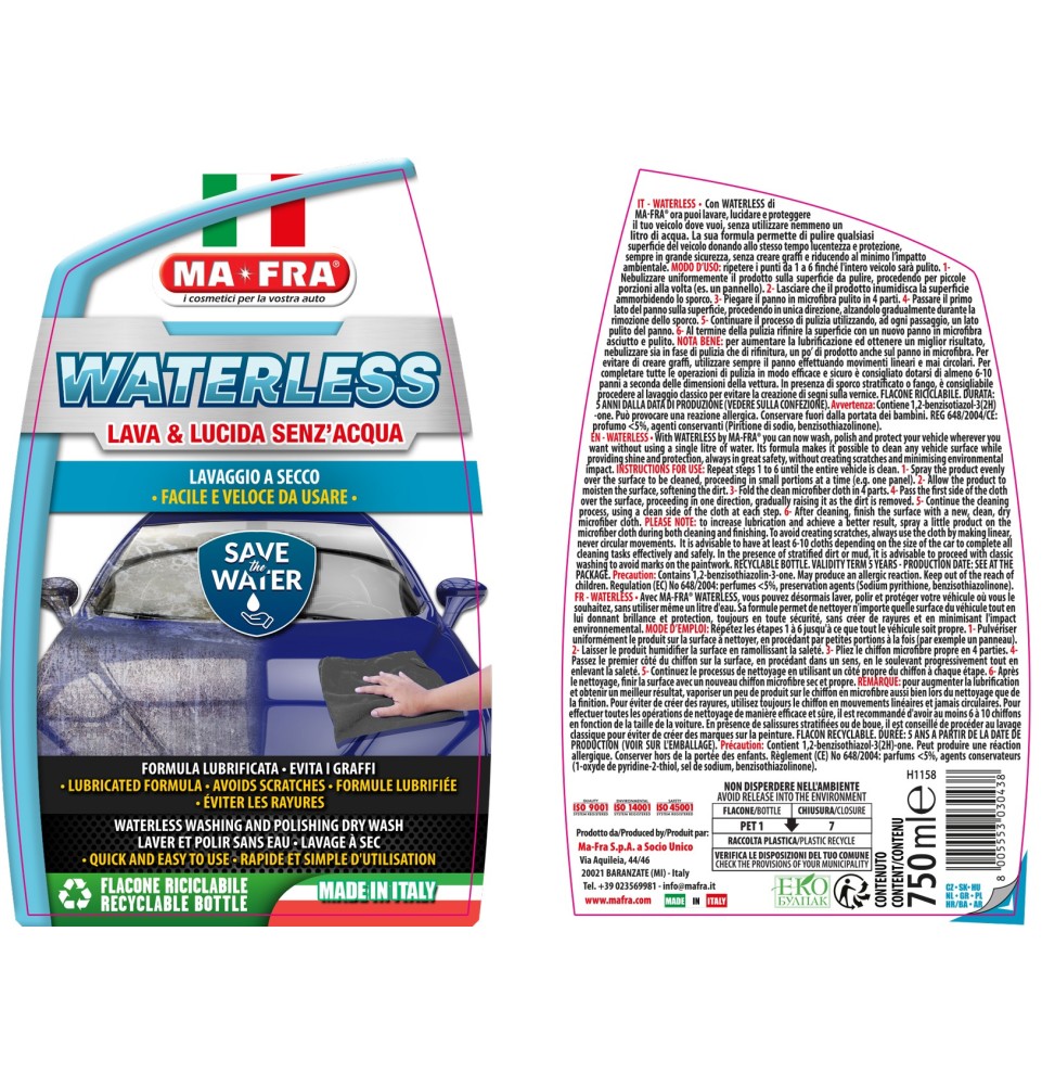 Waterless lava e lucida senz'acqua | Lavaggio a secco | Mafra Shop