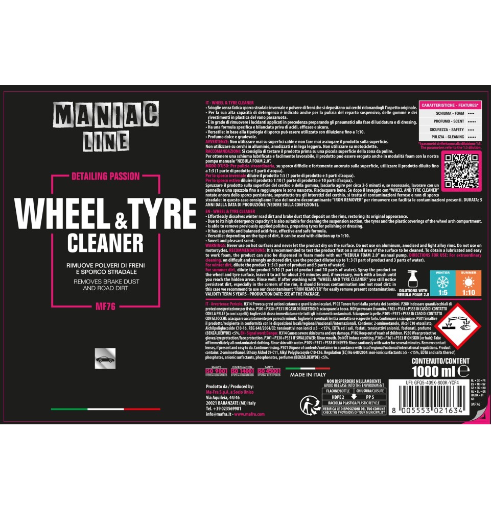 Wheel & Tyre Cleaner Maniac Line| pulitore cerchi professionale