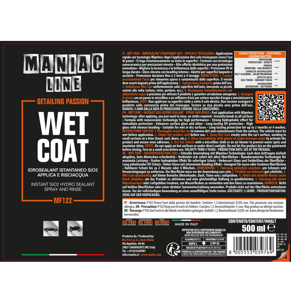 Wet Coat: Protettivo per Auto Spray - Maniac Line