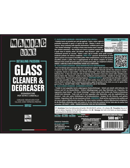 Glass Cleaner & Degreaser| sgrassatore vetri e cristalli | Maniac Line