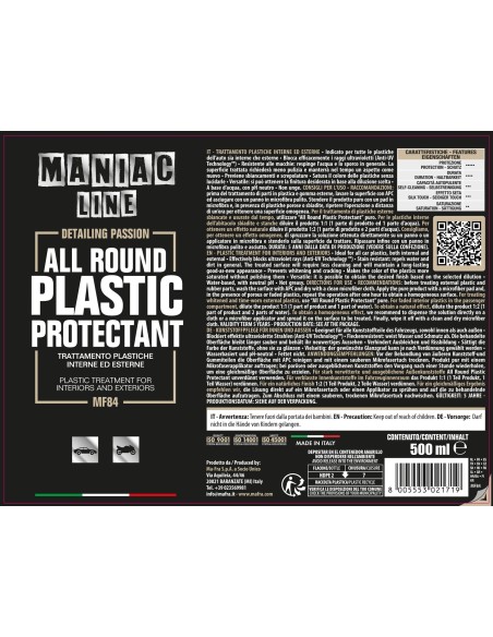 All Round Plastic Protectant 500ml Maniac Line| rinnova plastiche auto