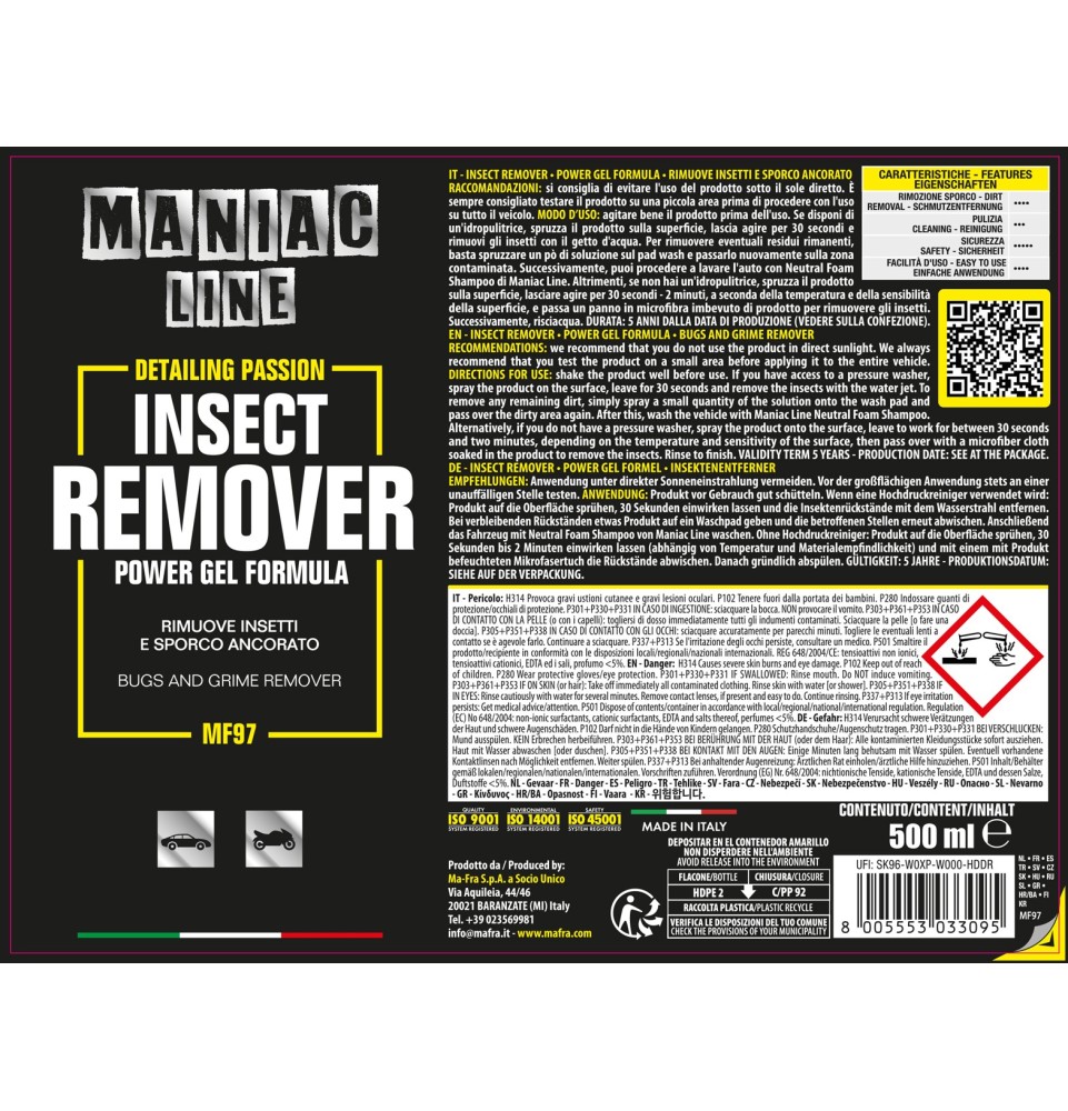 Insect Remover 500ml | Rimuove insetti e sporco ancorato | Mafra Shop