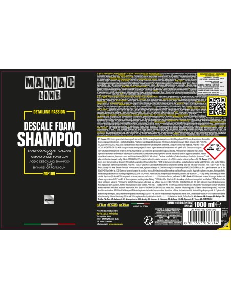 Descale Foam Shampoo, shampoo acido anticalcare 2in1 Maniac Line